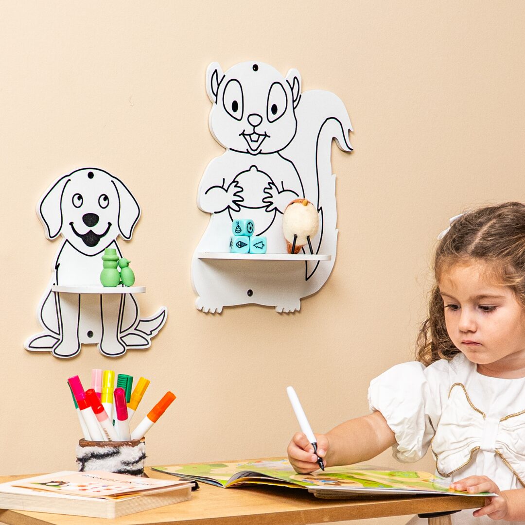Cozy Collections Wandregal für Kinder mit 3 niedlichen Tieren aus Naturholz – Hase, Hund & Eichhörnchen, einzeln oder 3er-Set