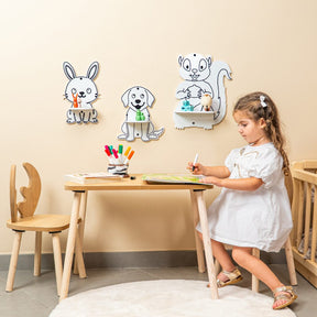 Cozy Collections Wandregal für Kinder mit 3 niedlichen Tieren aus Naturholz – Hase, Hund & Eichhörnchen, einzeln oder 3er-Set