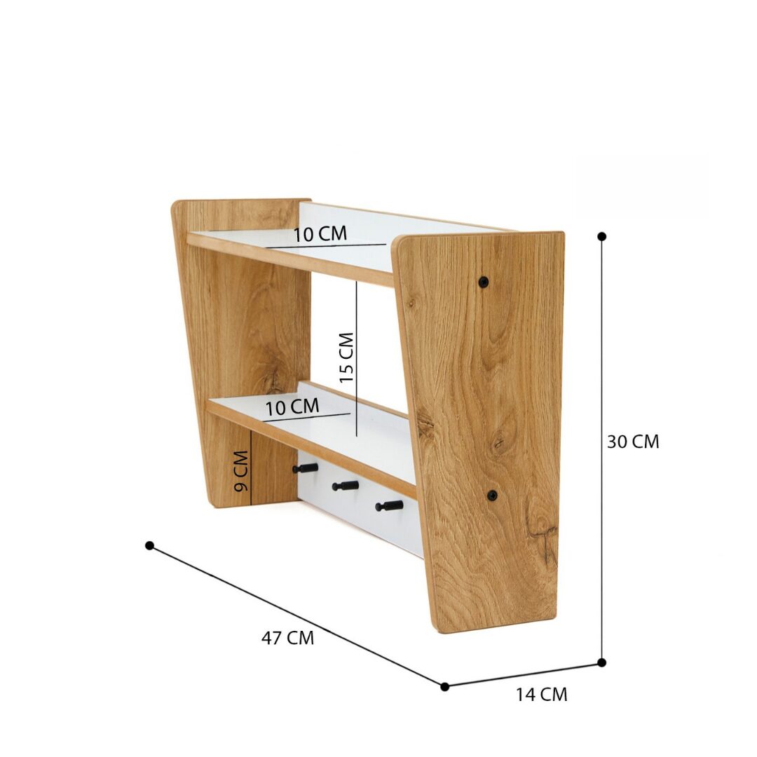 Cozy Collections Wandregal für Kinder mit Haken „Montessori-Kranich“ – Naturholz/Weiß, 2 Ablagen, 10 kg, H30 × B47 × T14 cm