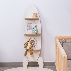 Cozy Collections Raketen-Wandregal in Weiß und Naturholz – 3 Ablagen, 110 × 38 × 4 cm, Weltraum-Design