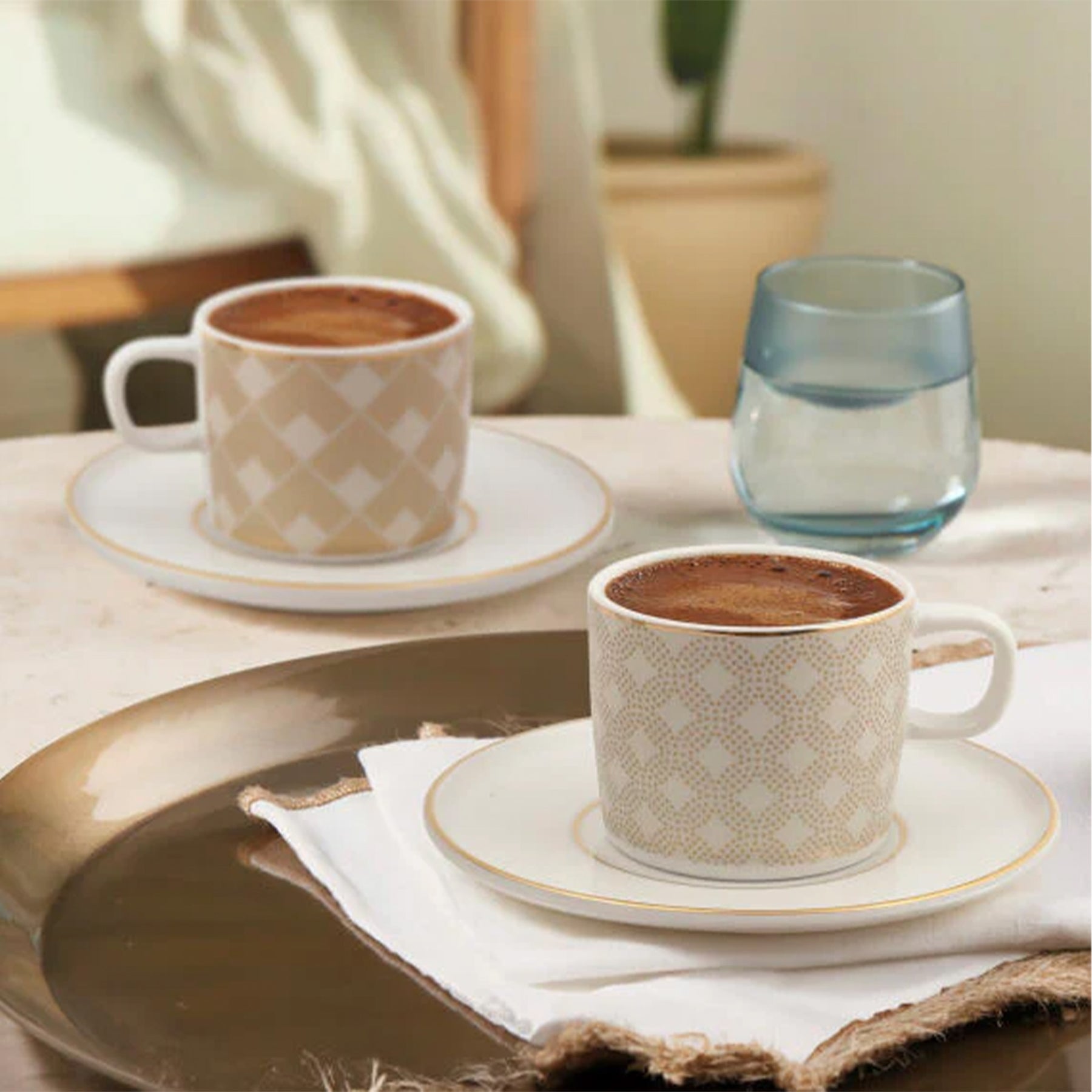 Gural Mental Kaffeeset 4-tlg Porzellan 100ml weiß braun Dekor-1