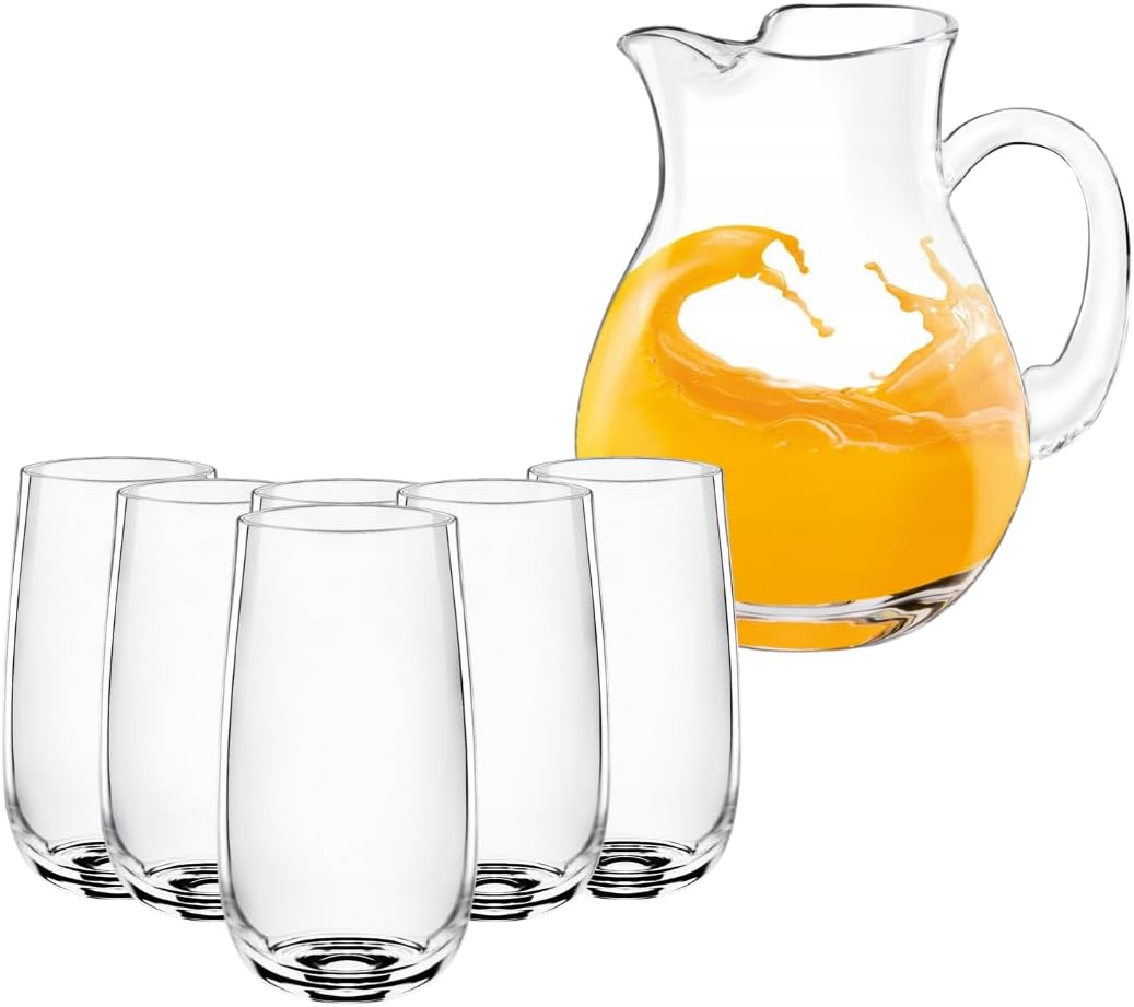 Wilmax Getränkeset Glaskrug 2000 ml mit 6 Gläser 540 ml Kristallglas WL-888350/1C-888022/A6