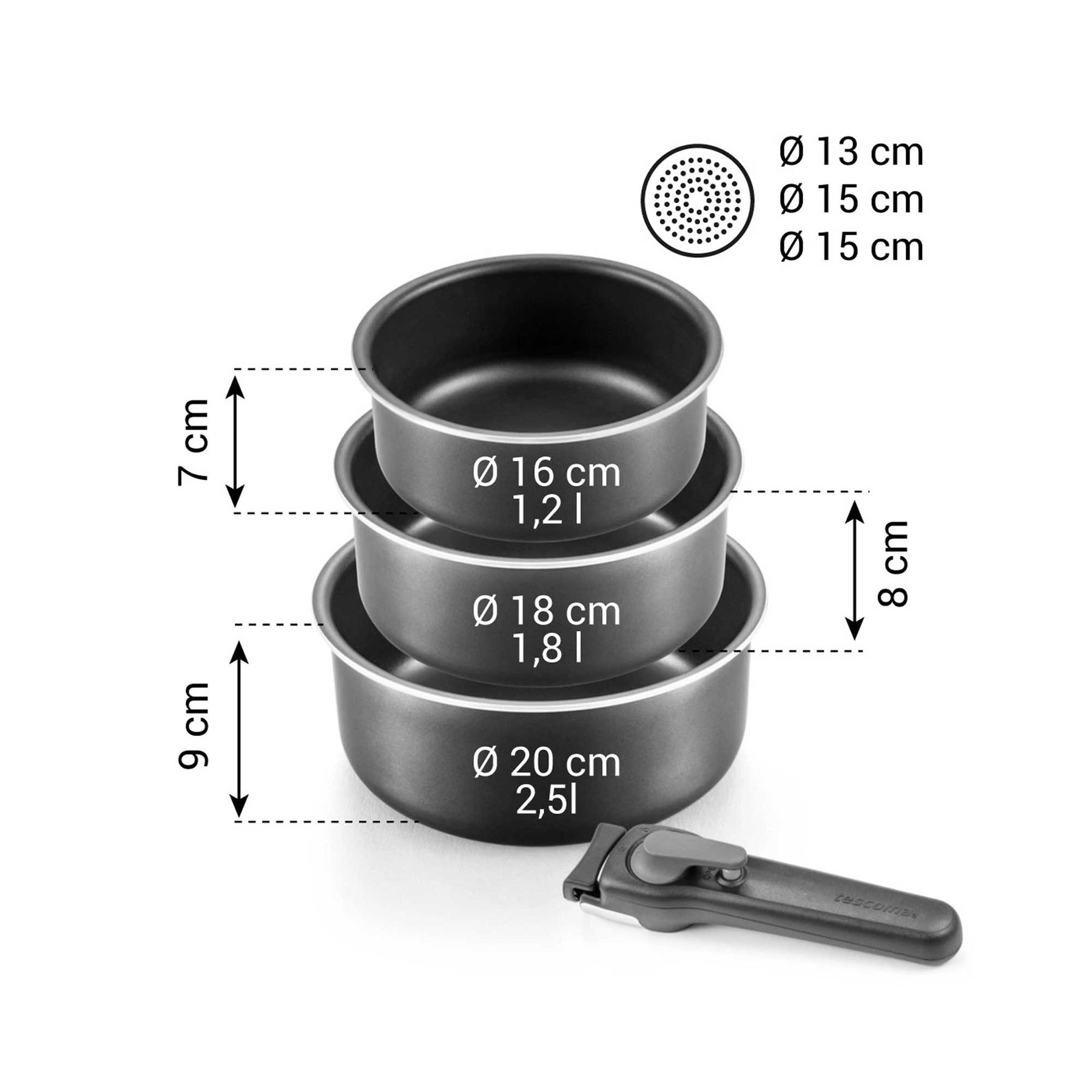 Tescoma Kasserollen-Set mit abnehmbarem Griff VARIO Topf-Set, 4-teilig