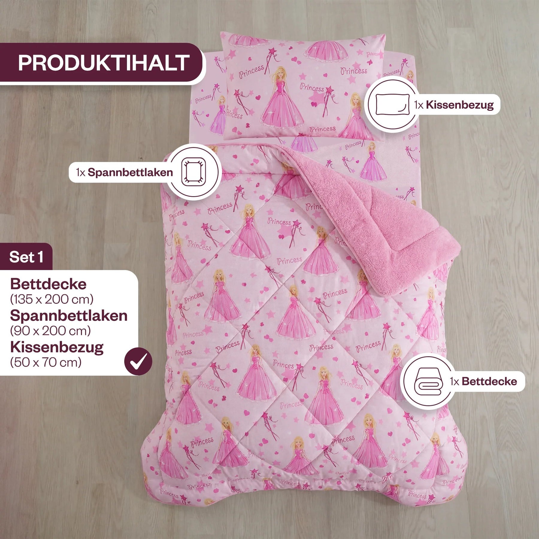 Schlafset Kinder Wellsoft Prinzessin Kissenhülle Kissenbezug