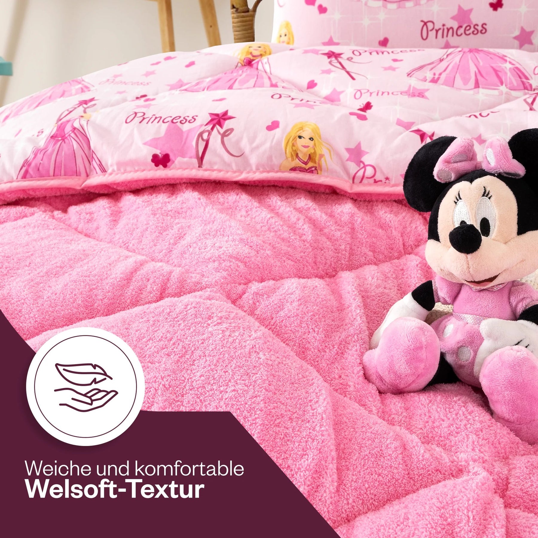 Kinder-Schlafset Wellsoft Prinzessin Baumwolle doppelseitig Nahaufnahme