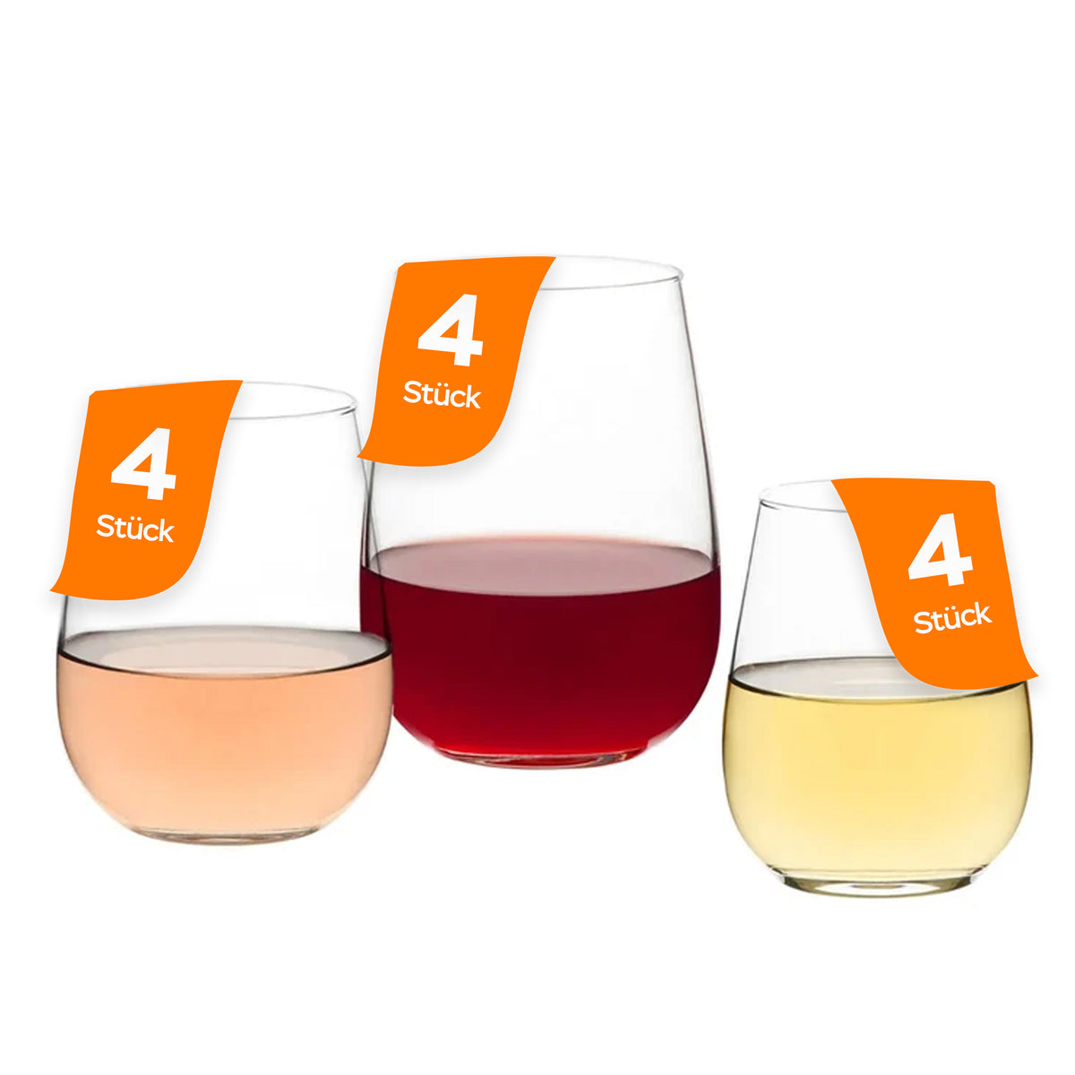 LAV Gaia Trinkgläser Set 12-tlg. - 3 Größen (360, 475 & 590 ml)
