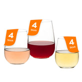 LAV Gaia Trinkgläser Set 12-teilig mit 3 Größen 360ml 475ml 590ml transparent