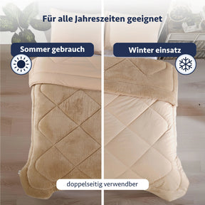 Luxuriöse Steppdecke Beige wendbar auf Bett arrangiert