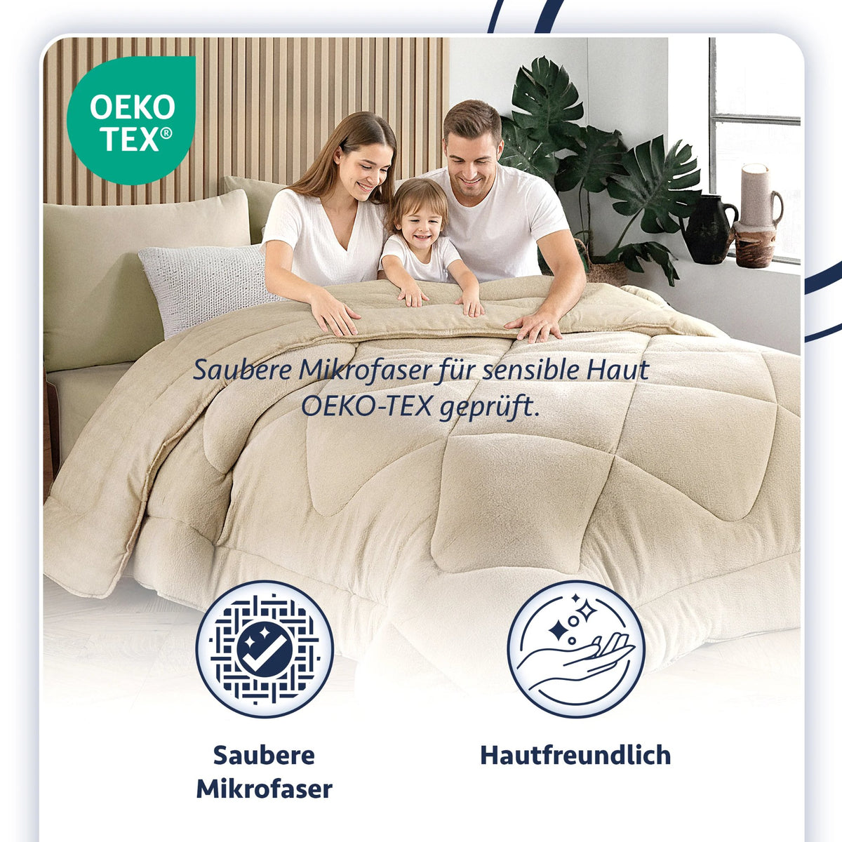 Luxuriöse Wellsoft-Bettdecke Beige Vorderansicht auf Bett