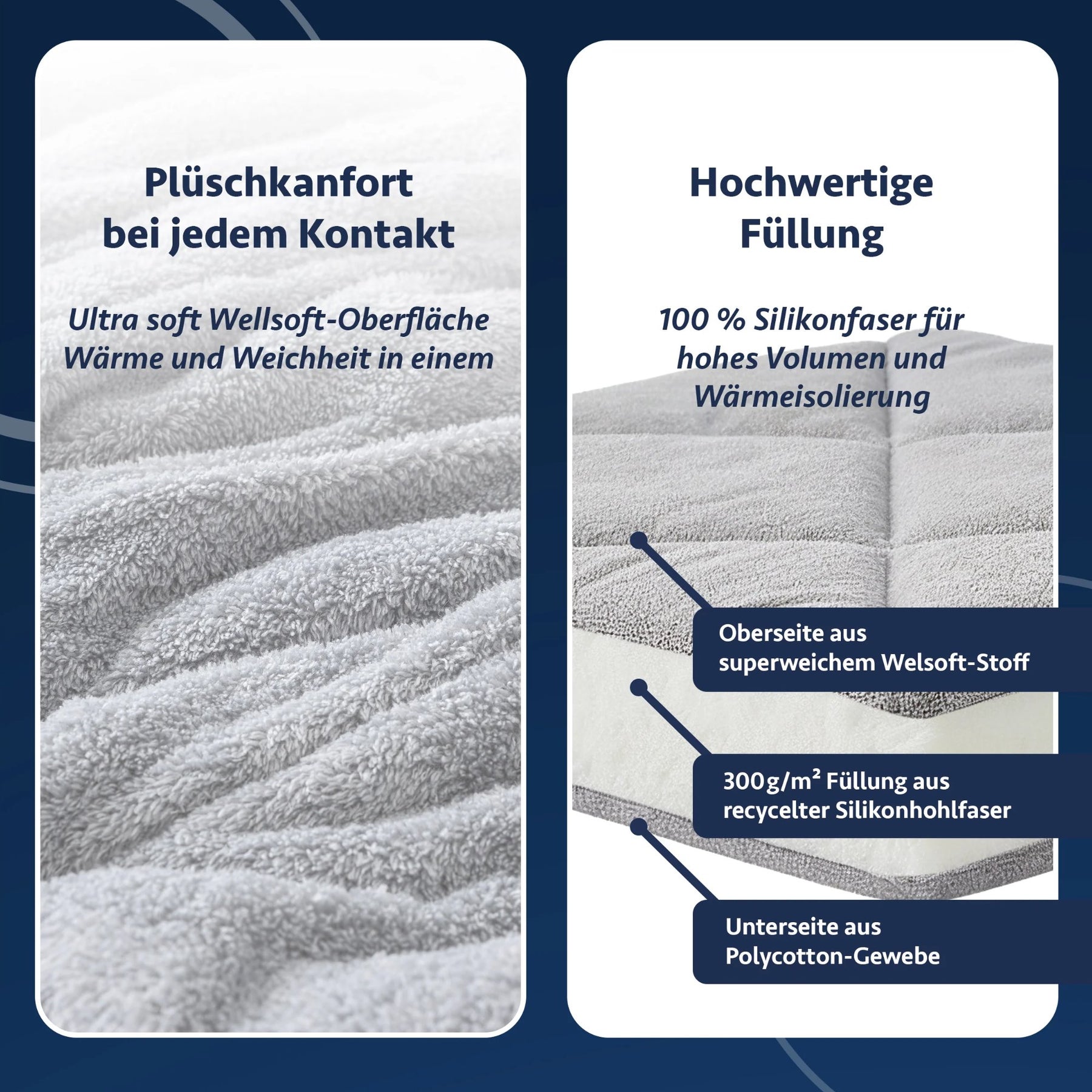 Luxuriöse Wellsoft-Steppdecke Grau wendbar Oberseite Struktur