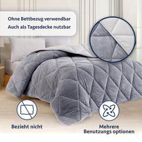 Wellsoft Bettdecke doppelseitig Grau Draufsicht auf Bett