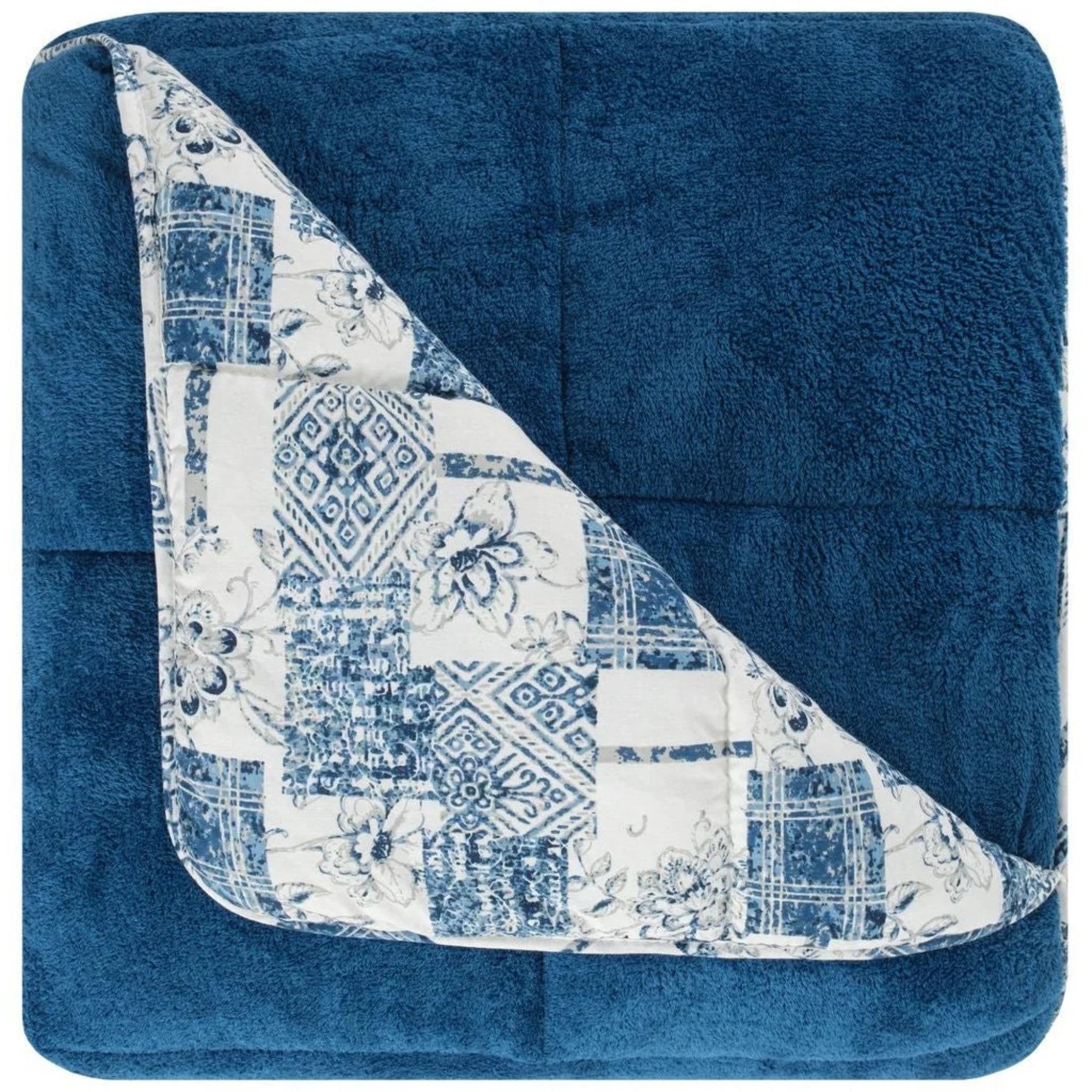 Luxus-Wellsoft-Steppdecke Blau Set auf Bett drapiert