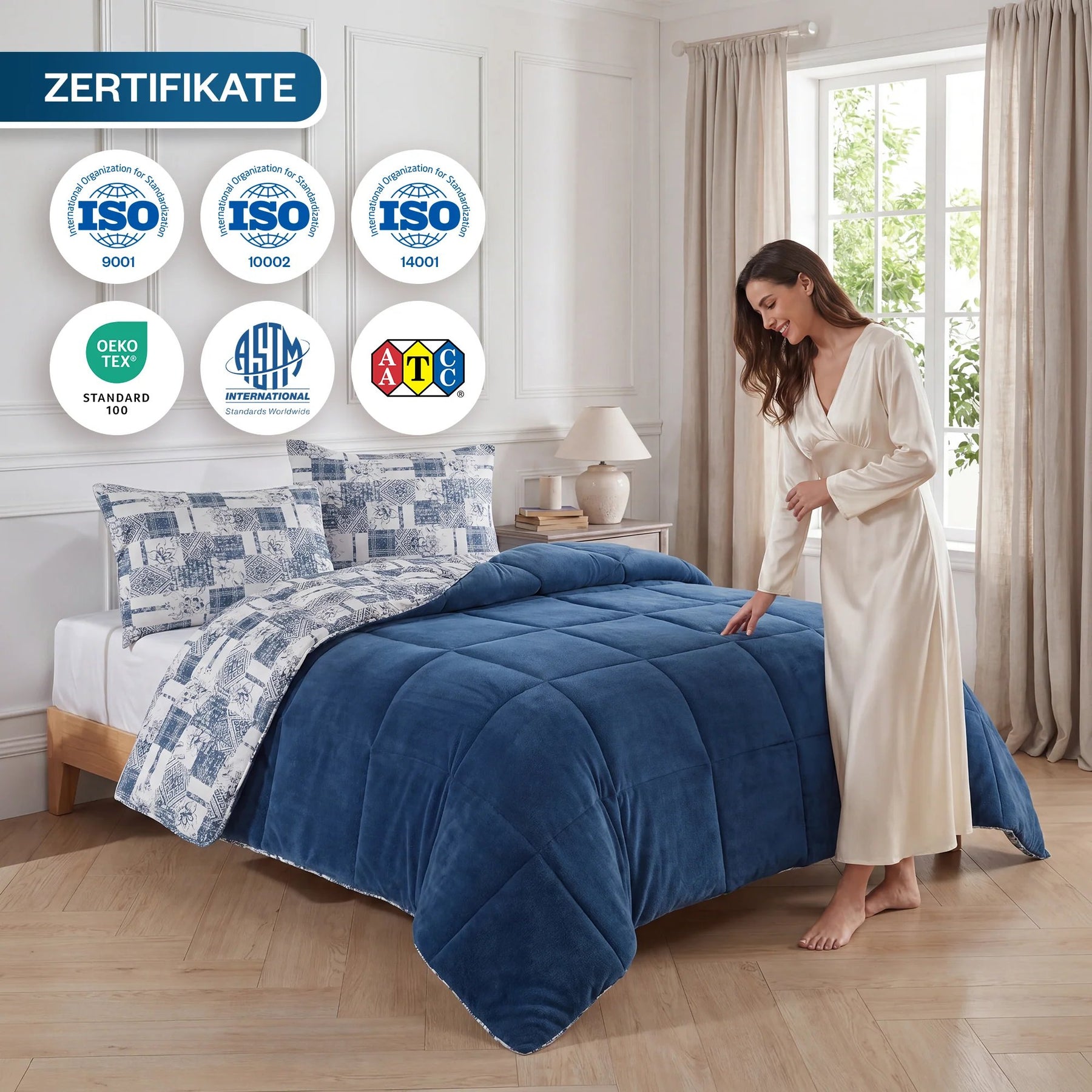 Formeya Steppdecke Blau Baumwoll-Polyester-Seite Detailansicht