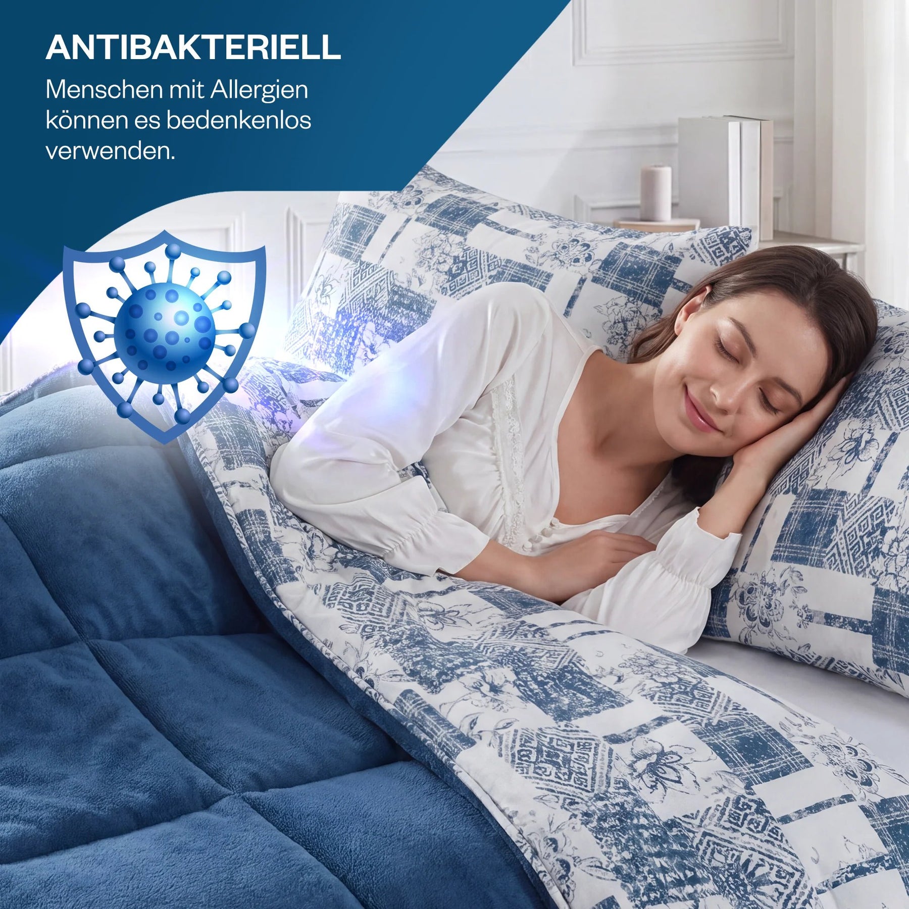 Steppdecken-Set Blau Wellsoft-Material Nahaufnahme der Struktur