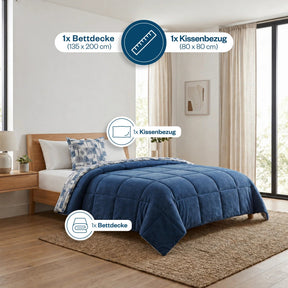Formeya Bettdecke Blau doppelseitig mit Kissenbezug Detailshot