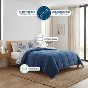 Formeya Wellsoft-Steppdecke Blau Kissenbezug Komplettset
