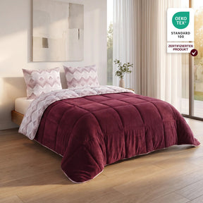 Formeya Luxus-Wellsoft-Steppdecke Bordeaux mit Kissenbezug doppelseitig