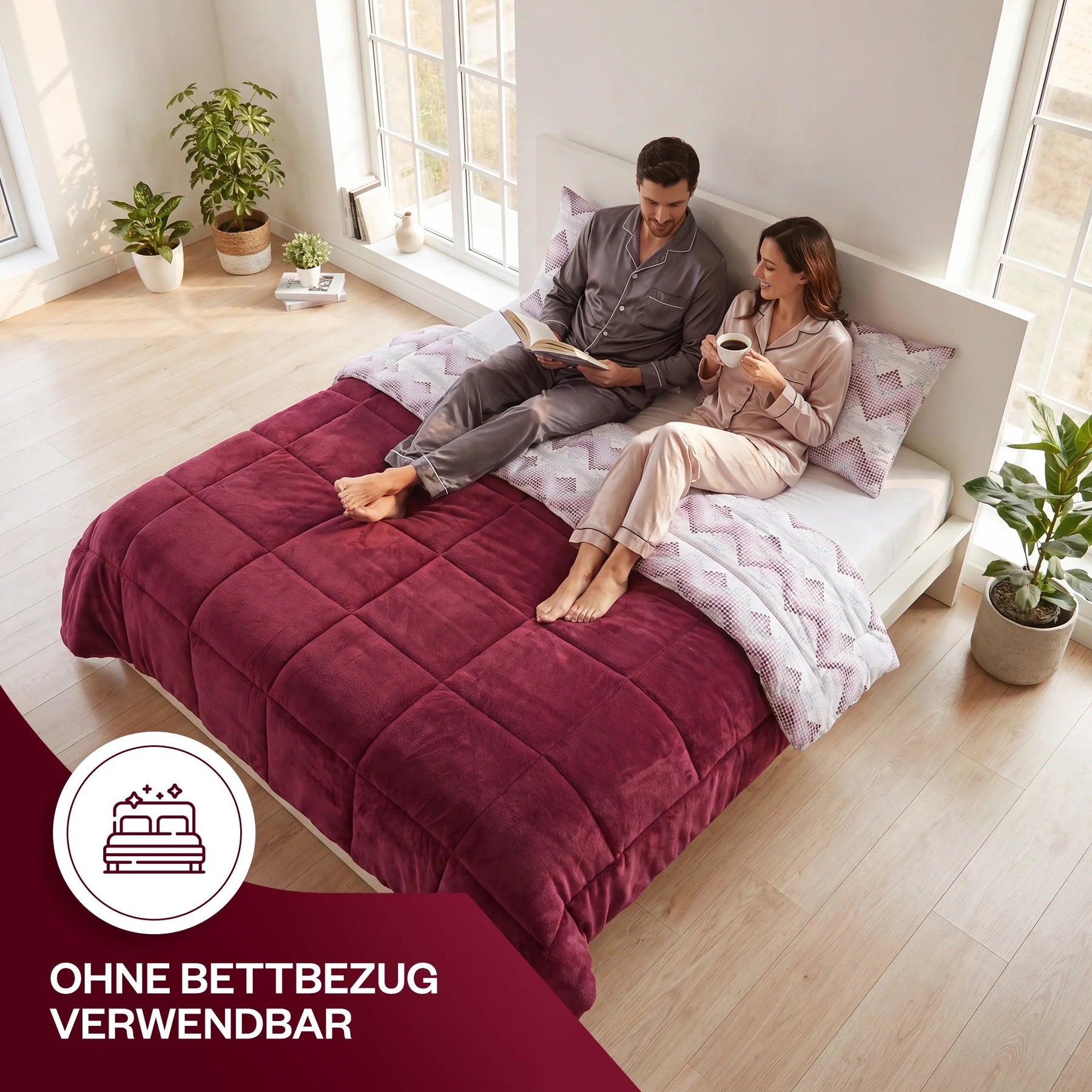 Formeya Steppdecke Bordeaux Kissenbezug Detail doppelseitige Verarbeitung