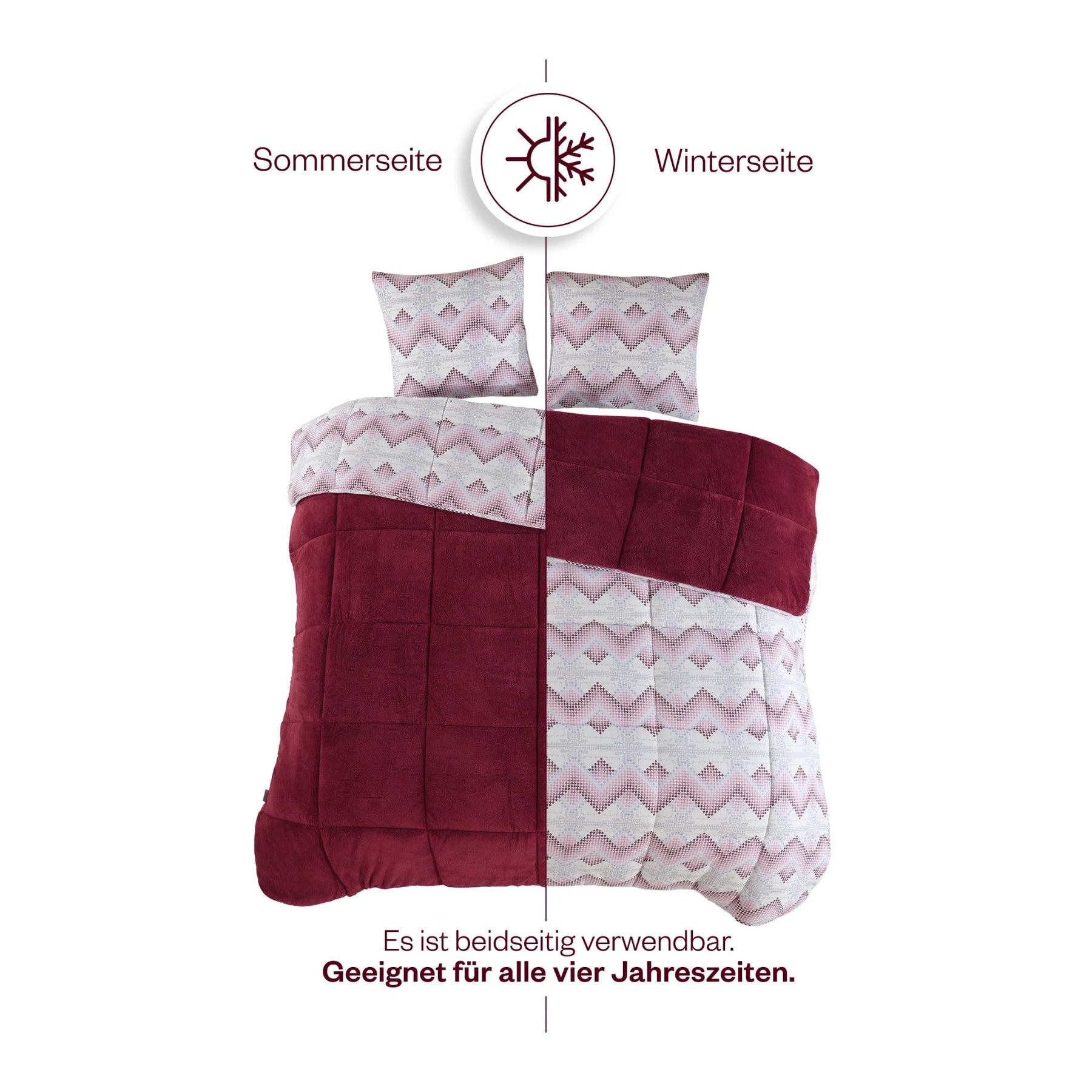 Steppdecke Bordeaux doppelseitig Baumwoll-Polyester-Seite Nahansicht