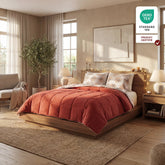 Formeya Luxus-Wellsoft-Steppdecken-Set Orange mit Kissenbezug doppelseitig