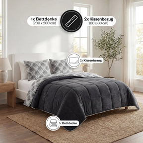 Steppdecke Schwarz doppelseitig Wellsoft und Baumwoll-Mix