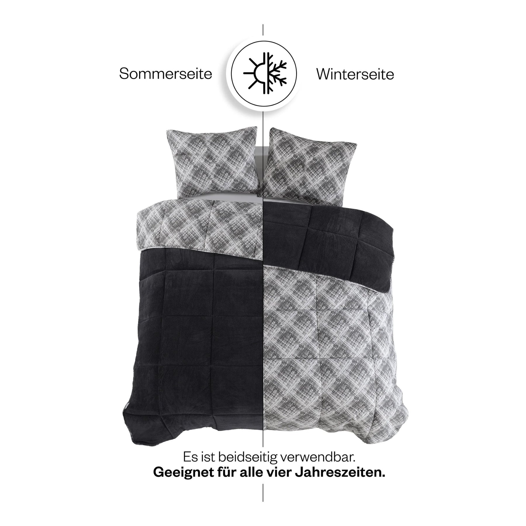 Wellsoft-Steppdecken-Set Schwarz mit Kissen auf Bettwäsche