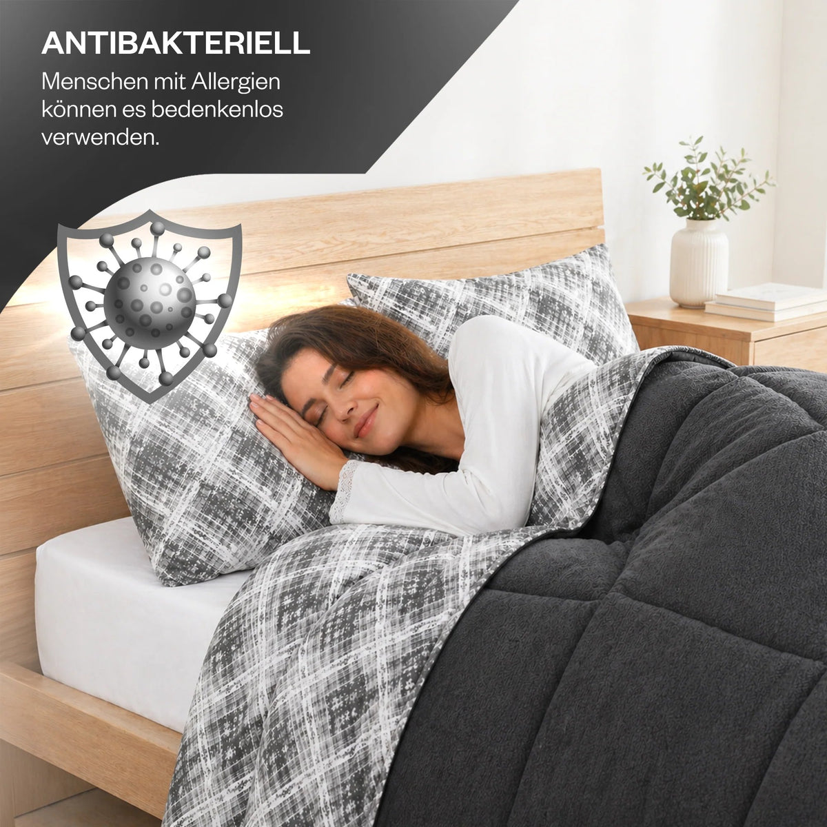 Luxus-Wellsoft-Steppdecken-Set mit Kissenbezug, doppelseitig, in Schwarz