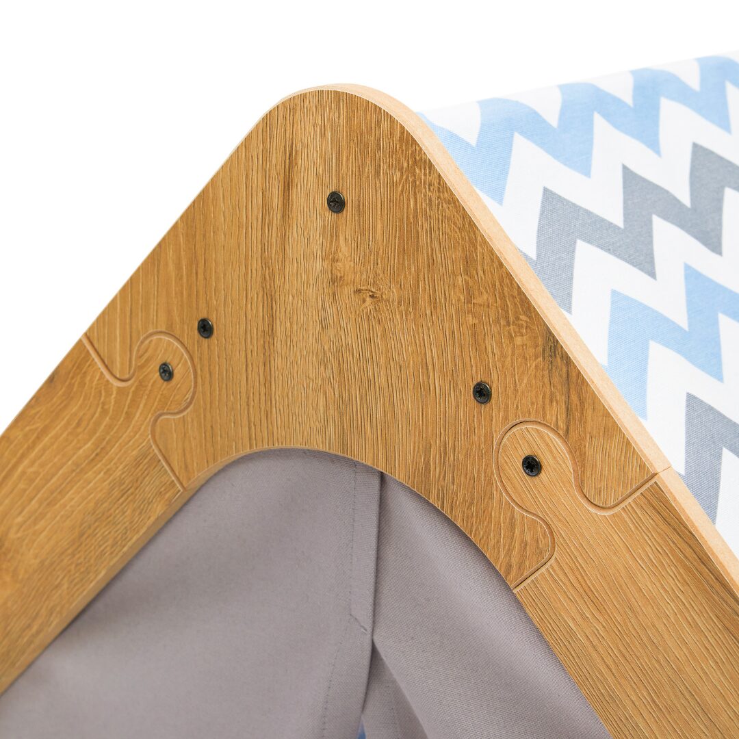Cozy Collections Spielhaus aus Naturholz für Kinder mit Stoffzelt – Montessori-Stern-Spielhaus, 114 × 95 × 90 cm, 3–6 Jahre