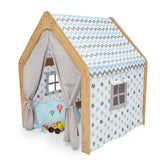 Cozy Collections Spielhaus aus Naturholz für Kinder mit Stoffzelt – Montessori-Stern-Spielhaus, 114 × 95 × 90 cm, 3–6 Jahre