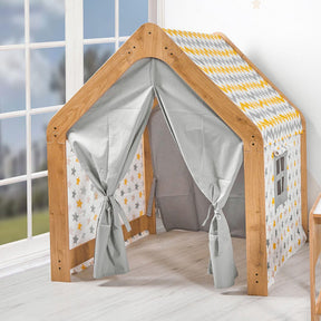 Cozy Collections Spielhaus aus Naturholz für Kinder mit Stoffzelt – Montessori-Stern-Spielhaus, 114 × 95 × 90 cm, 3–6 Jahre