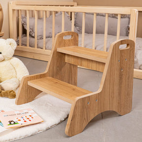 Cozy Collections Montessori-Tritthocker aus Naturholz mit 2 Stufen – bis 70 kg, 38 × 37 × 38 cm, für Kinder 18 Monate–6 Jahre