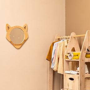 Cozy Collections Dekorativer Fuchs-Spiegel aus Naturholz mit Rattan-Verzierungen – Ø 30 cm, 16 mm, Glasspiegel