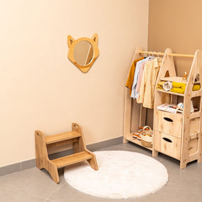 Cozy Collections Dekorativer Fuchs-Spiegel aus Naturholz mit Rattan-Verzierungen – Ø 30 cm, 16 mm, Glasspiegel