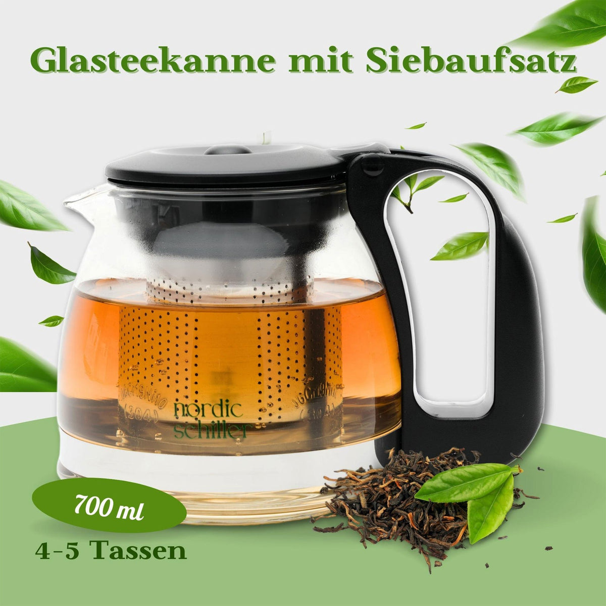 Nordic Schiller Lilac Glas Teekanne mit Deckel und Edelstahl-Sieb – 700 ml