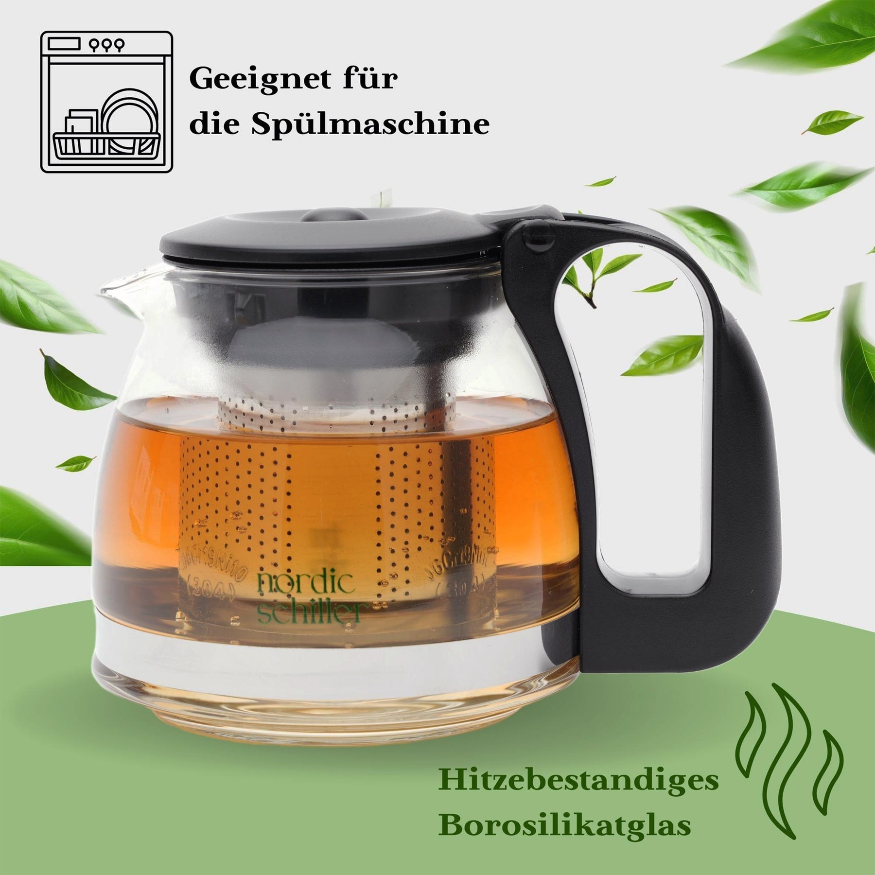 Nordic Schiller Lilac Glas Teekanne mit Deckel und Edelstahl-Sieb – 700 ml