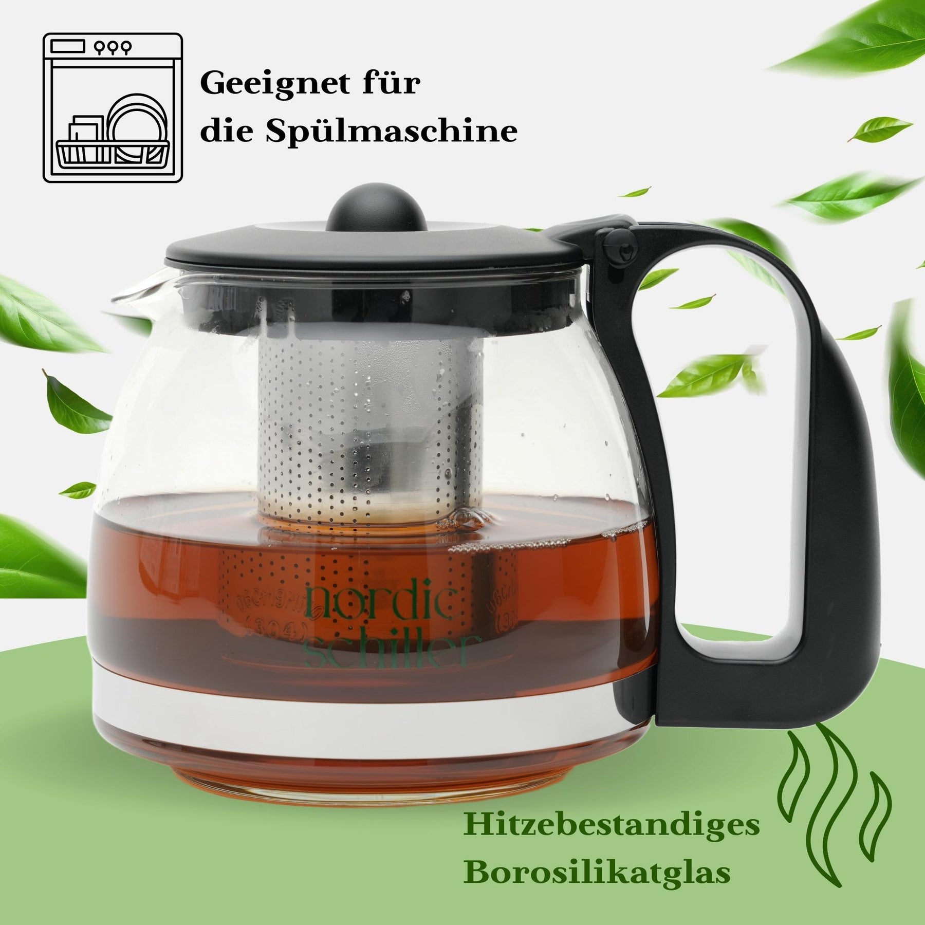 Nordic Schiller Lilac Glas Teekanne mit Deckel und Edelstahl-Sieb – 1250 ml