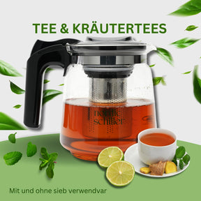 Nordic Schiller Lilac Glas Teekanne mit Deckel und Edelstahl-Sieb – 1500 ml