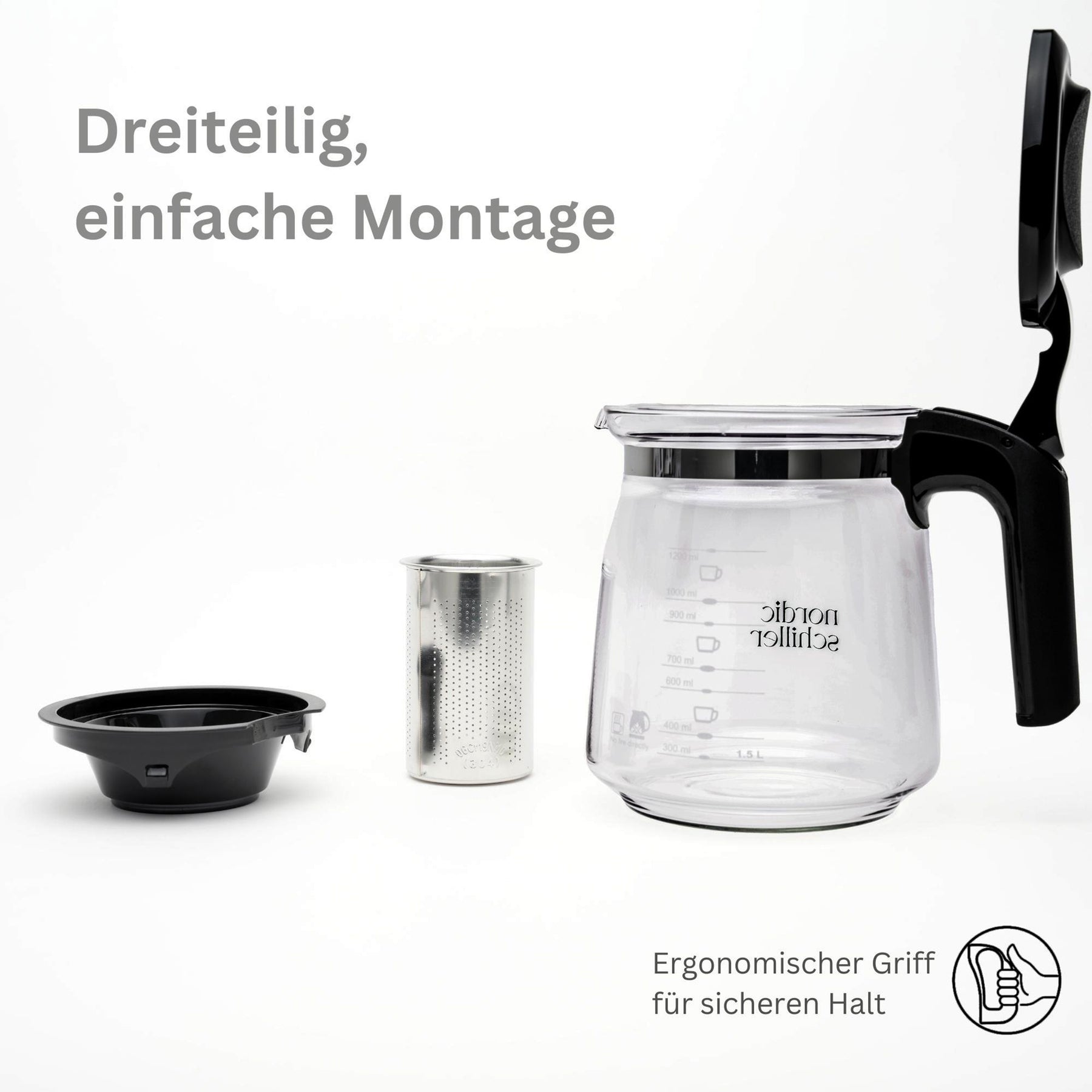 Nordic Schiller Lilac Glas Teekanne mit Deckel und Edelstahl-Sieb – 1500 ml