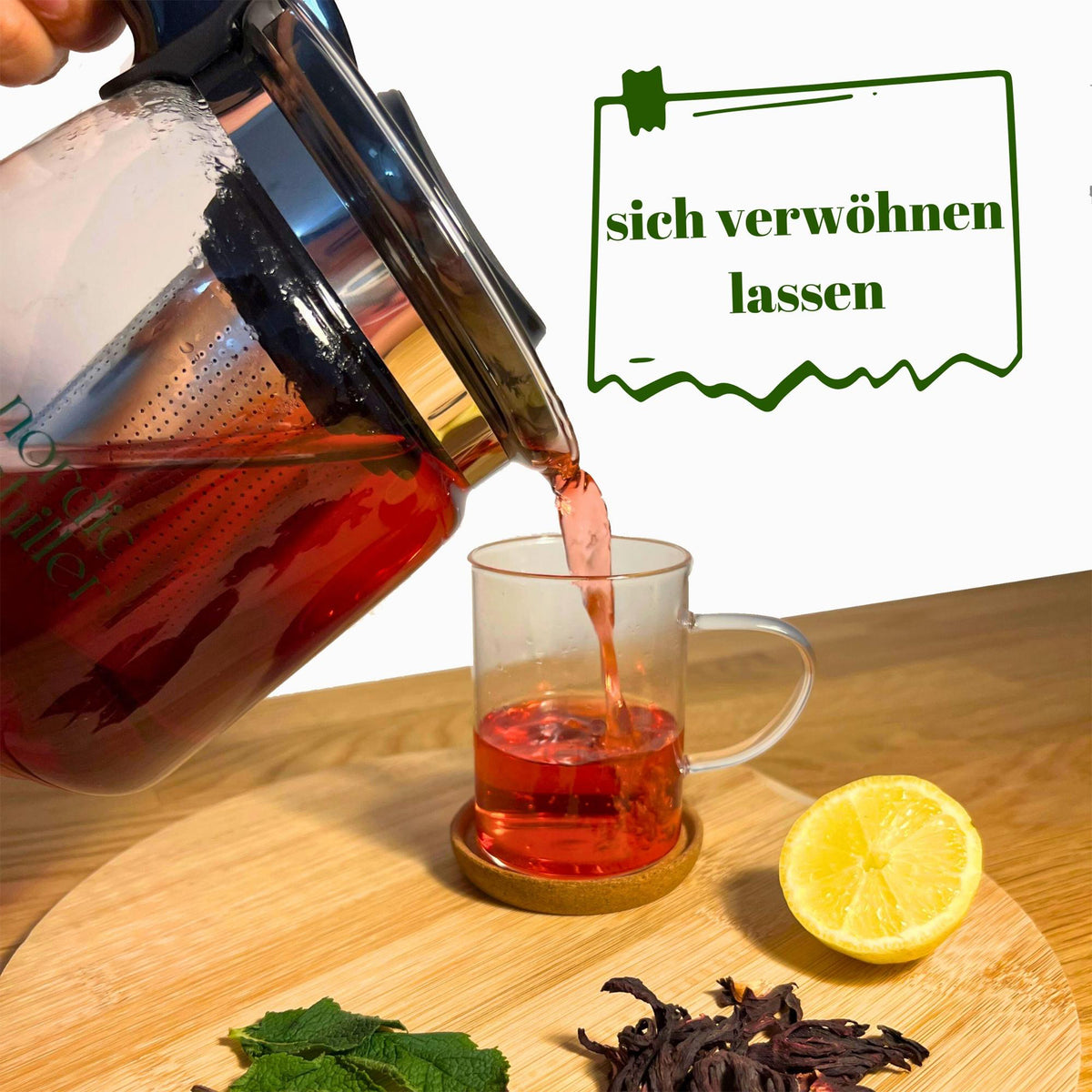 Nordic Schiller Lilac Glas Teekanne mit Deckel und Edelstahl-Sieb – 1500 ml