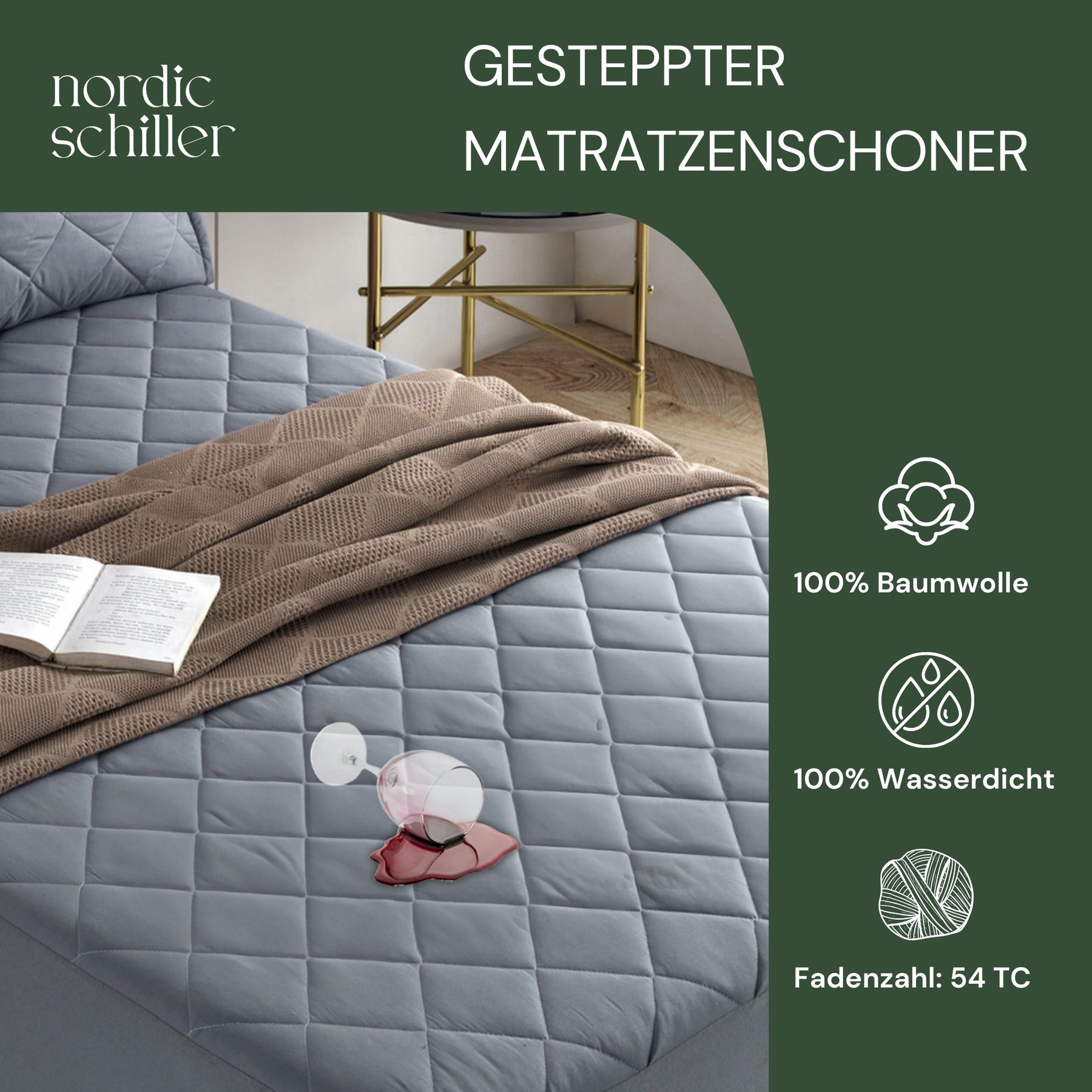 Nordic Schiller Gesteppt Wasserdichte Spannbettlakenartige Matratzenauflage
