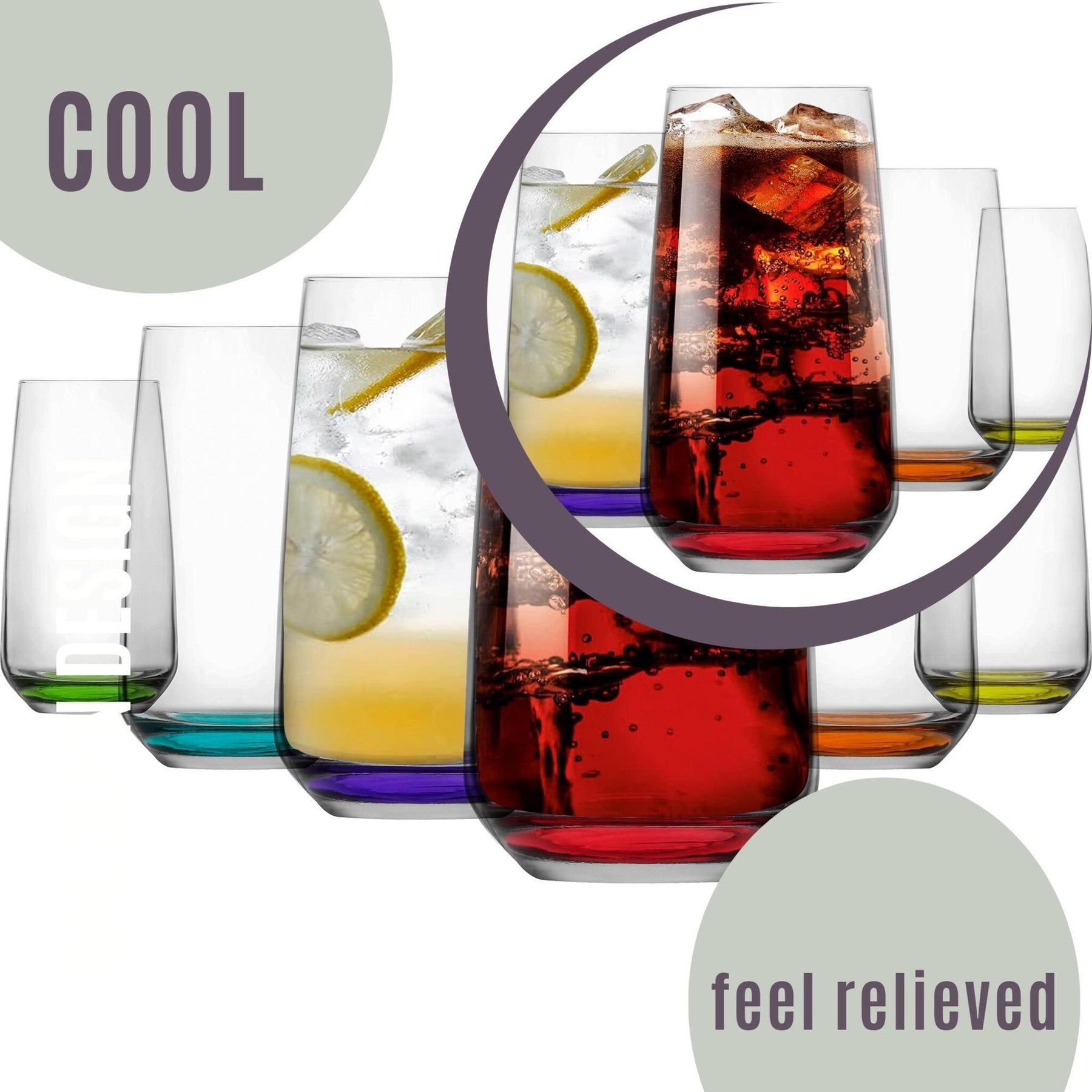 LAV Lal Transparent Rainbow Longdrinkgläser – 480 ml (16 1/4 oz), 6er Set