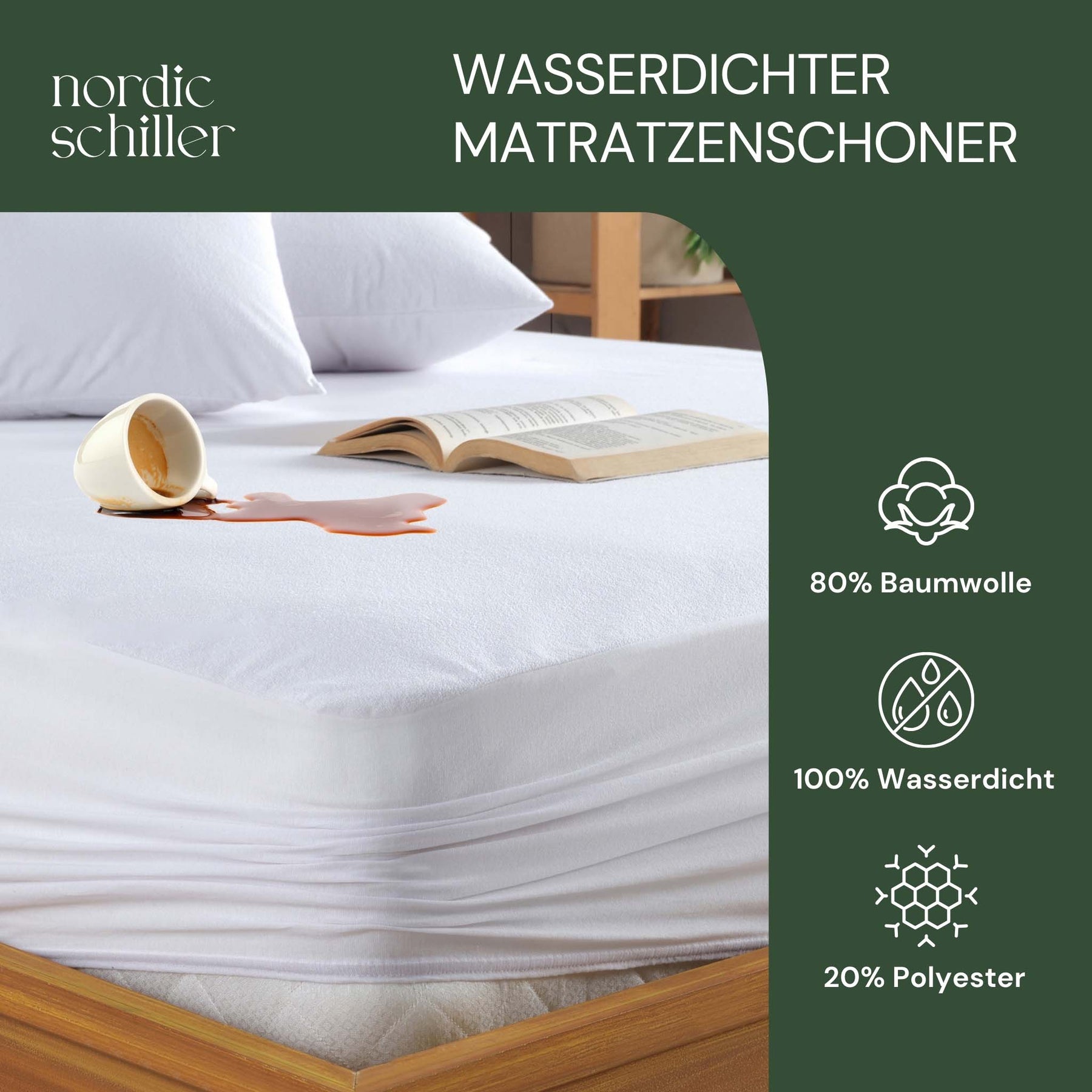Nordic Schiller Wasserdichte Fitted Matratzenauflage aus Baumwolle