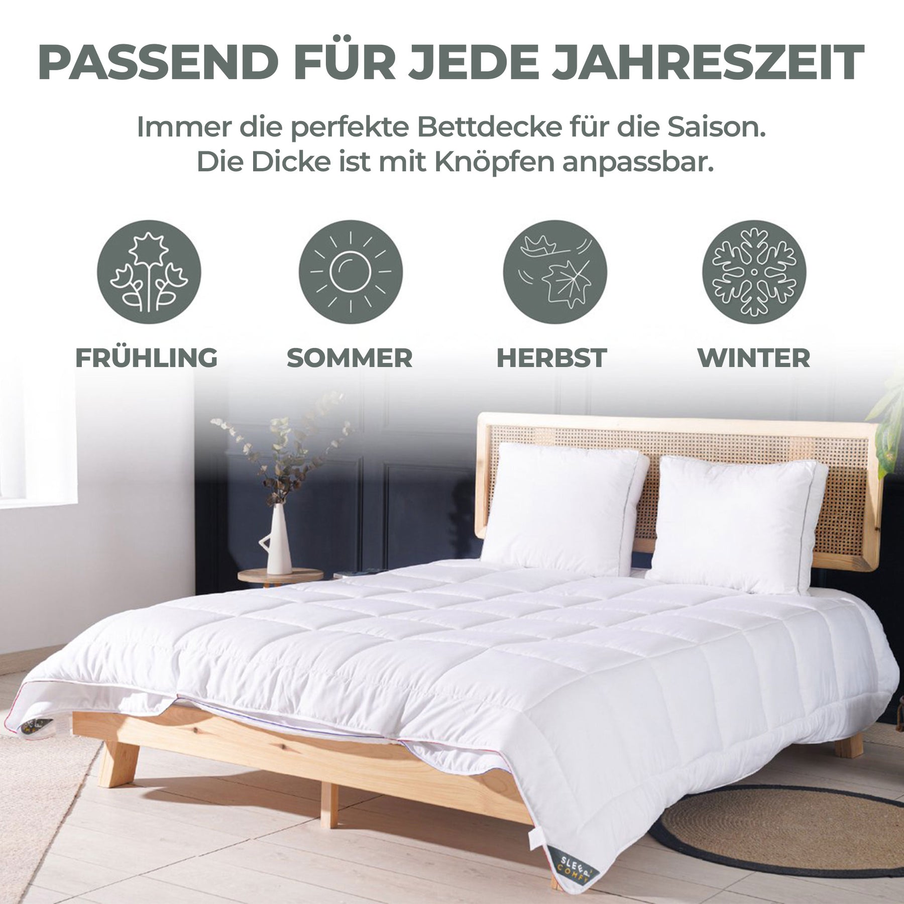Sleep Comfy Thermo Balance - 4-Jahreszeiten Einzeldecke, Antiallergisch