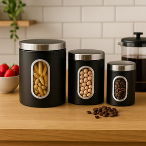 Michelino Marie Vorratsdosen 3er Set - 1L, 1.5L, 2.5L Vorratsgläser / Schwarz