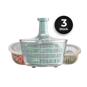 CRALEX Küchenhelfer Set  Salatschleuder & Schalen mit Deckel (5L + 2L & 3L)