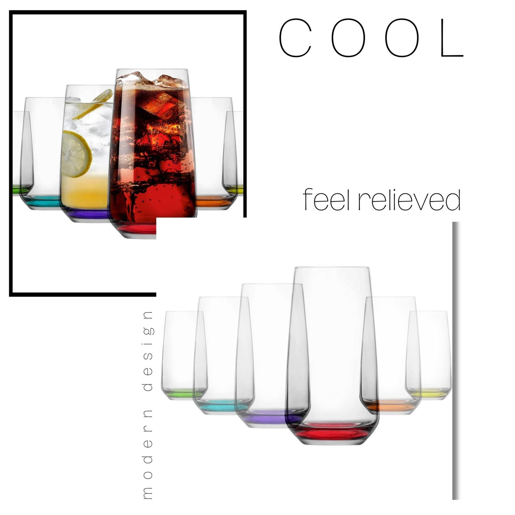 LAV Lal Transparent Rainbow Longdrinkgläser – 480 ml (16 1/4 oz), 6er Set