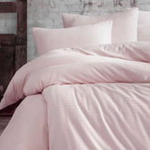 Nordic Schiller Einzelbettwäsche-Set mit gestreiften elastischen Laken, 160x220 cm, Rosa 