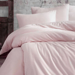 Nordic Schiller Einzelbettwäsche-Set mit gestreiften elastischen Laken, 160x220 cm, Rosa 