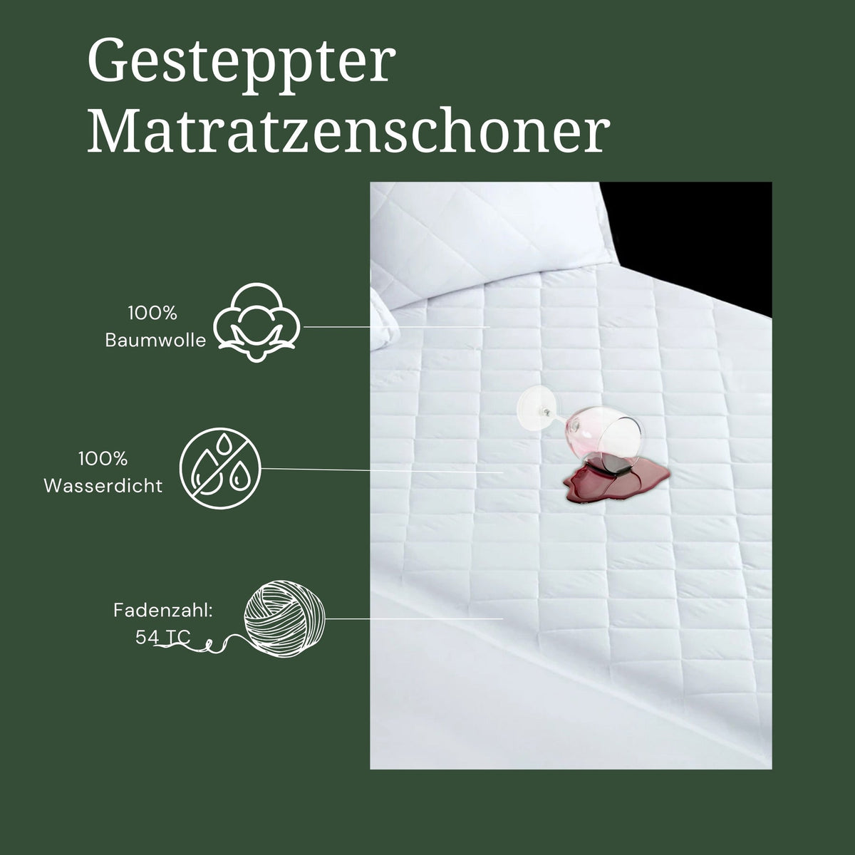Nordic Schiller Gesteppter Matratzenschoner - Weiß, Wasserdichtes Spannbettlakenartiges