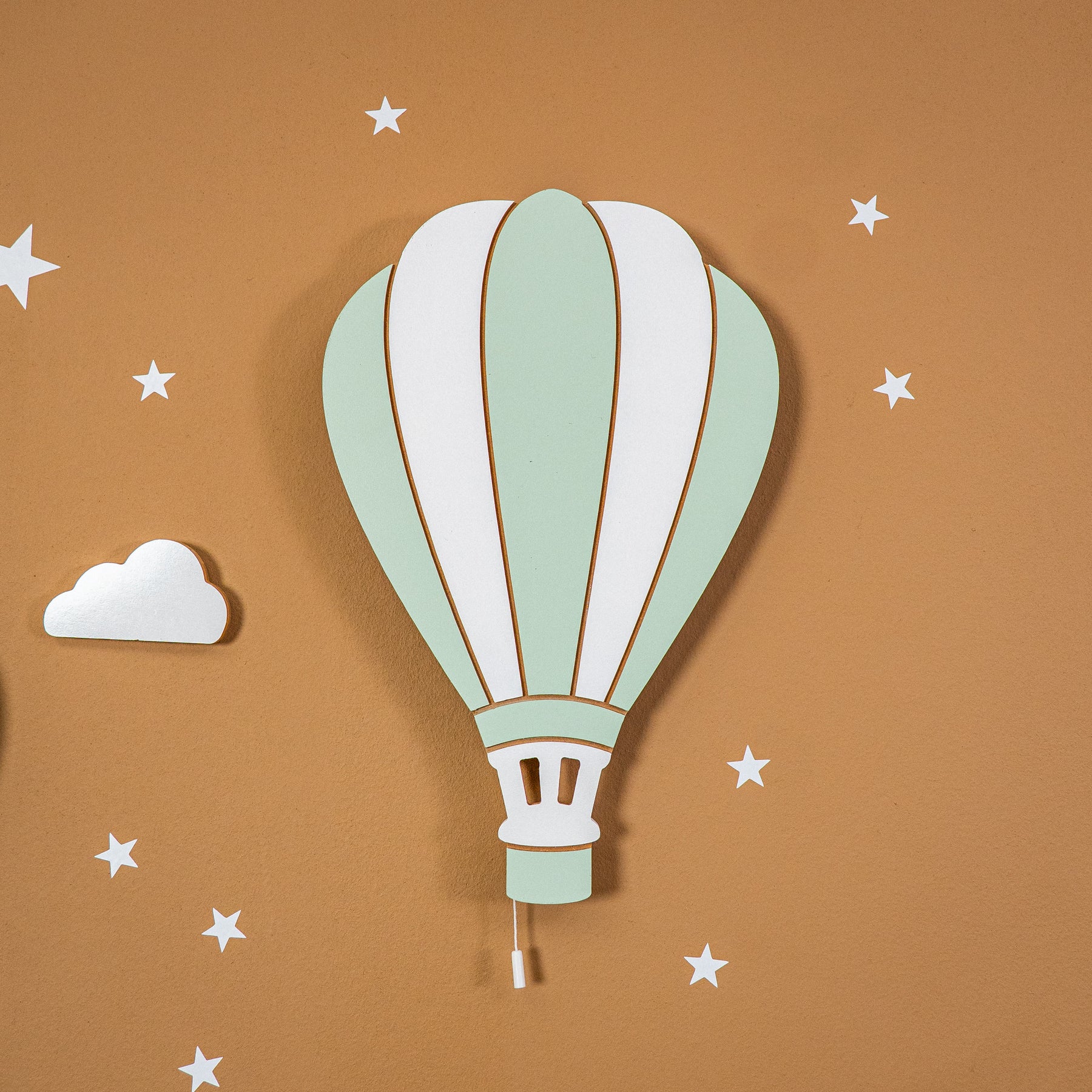 Cozy Collections Handbemalte LED-Wandleuchte Heißluftballon aus Holz – Pastell (Rosa/Beige/Grün), Einzel/Duo/3er-Set